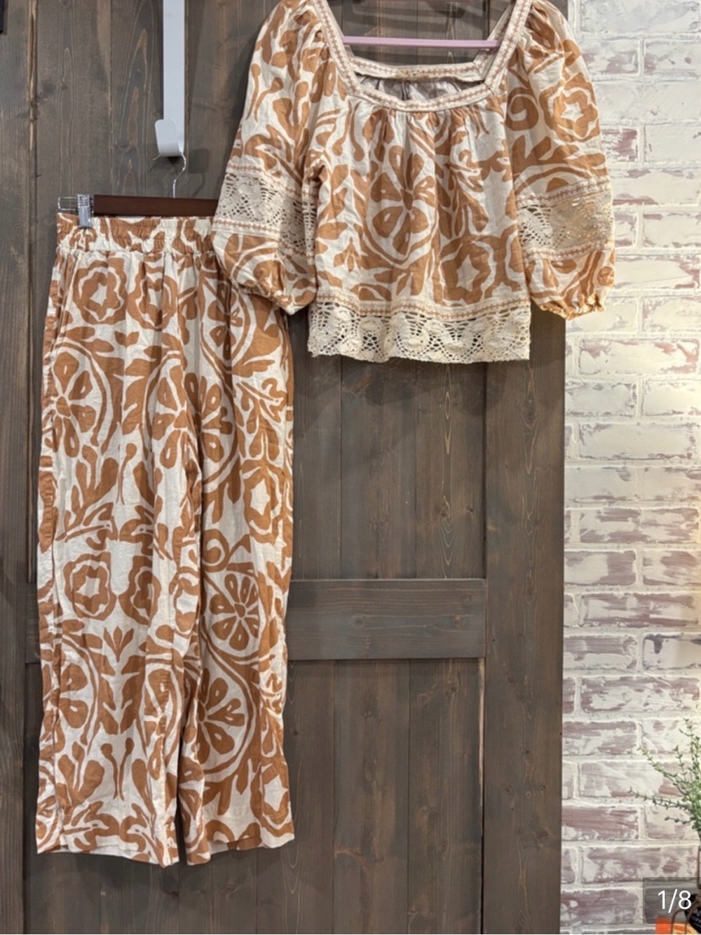 Christian Siriano Tan and Cream Floral Two-Piece Set